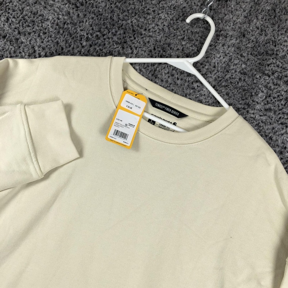 Carhartt Sweatshirt Womens Large Beige TENCEL‎ Loose Fit Graphic Sleeve Logo